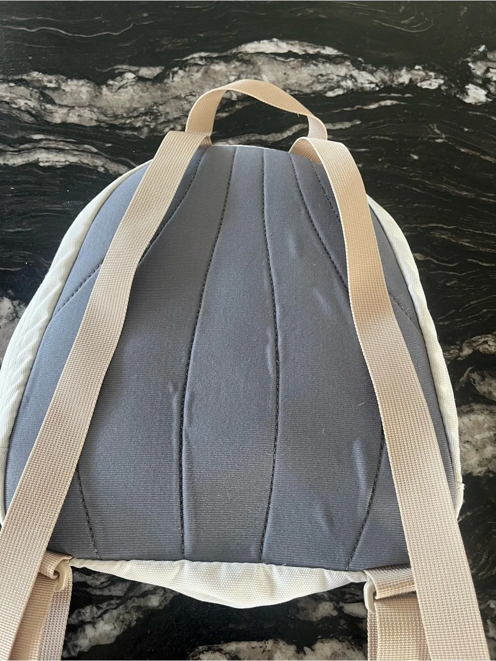 The North Face Cream and Gray Mini Backpack with Tan Accents
